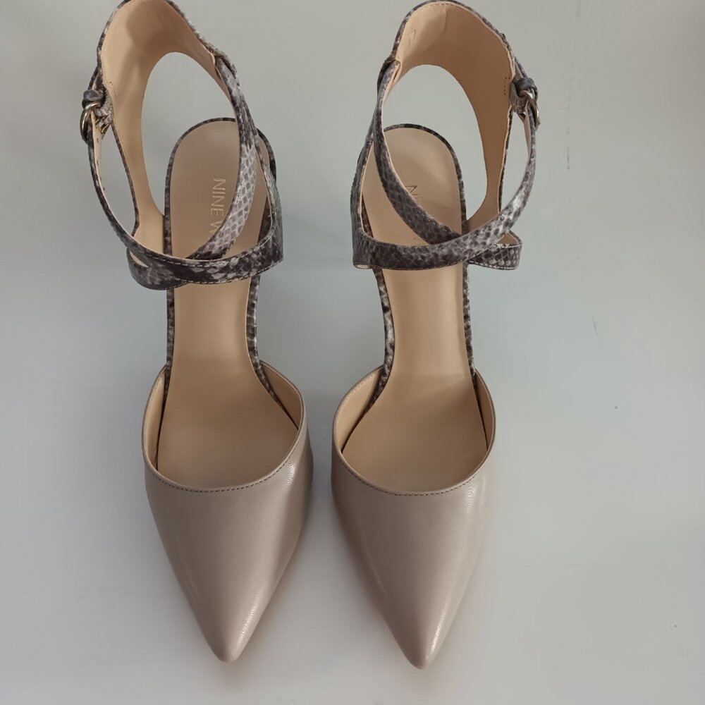 BNIB Nine West Paddysday Heels Light Gray Snakeskin print strap Multiple Sizes